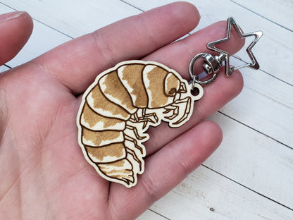 Zebra Isopod Wooden Keychain