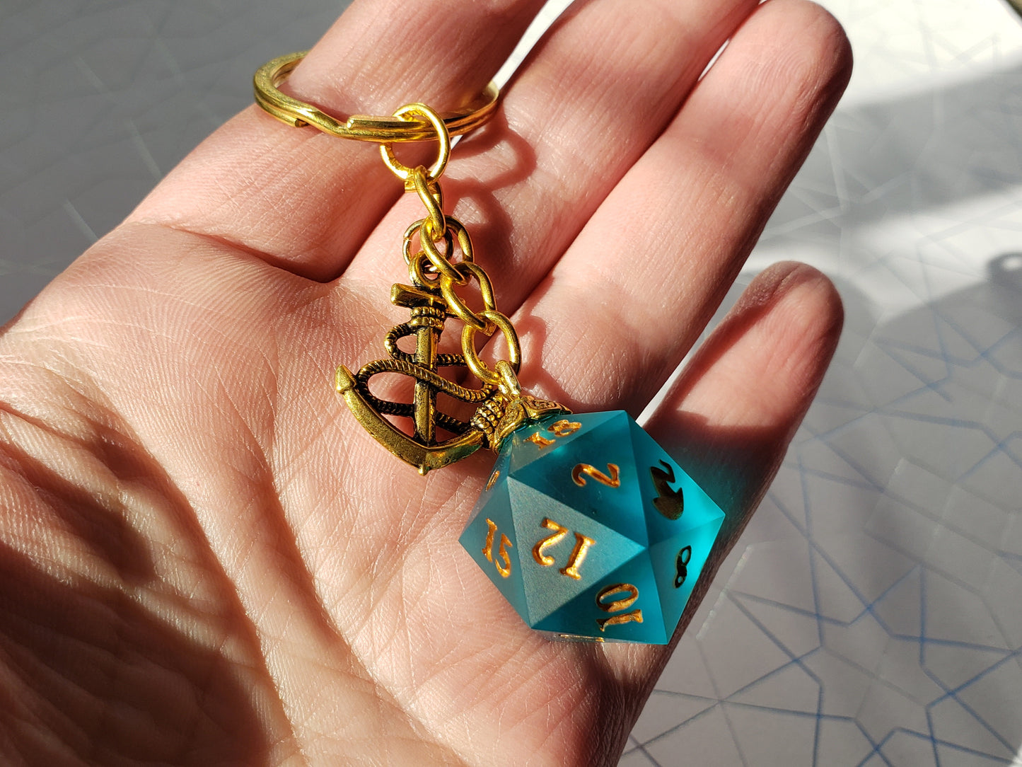 "Sea Glass" - Handmade D20 Keychain