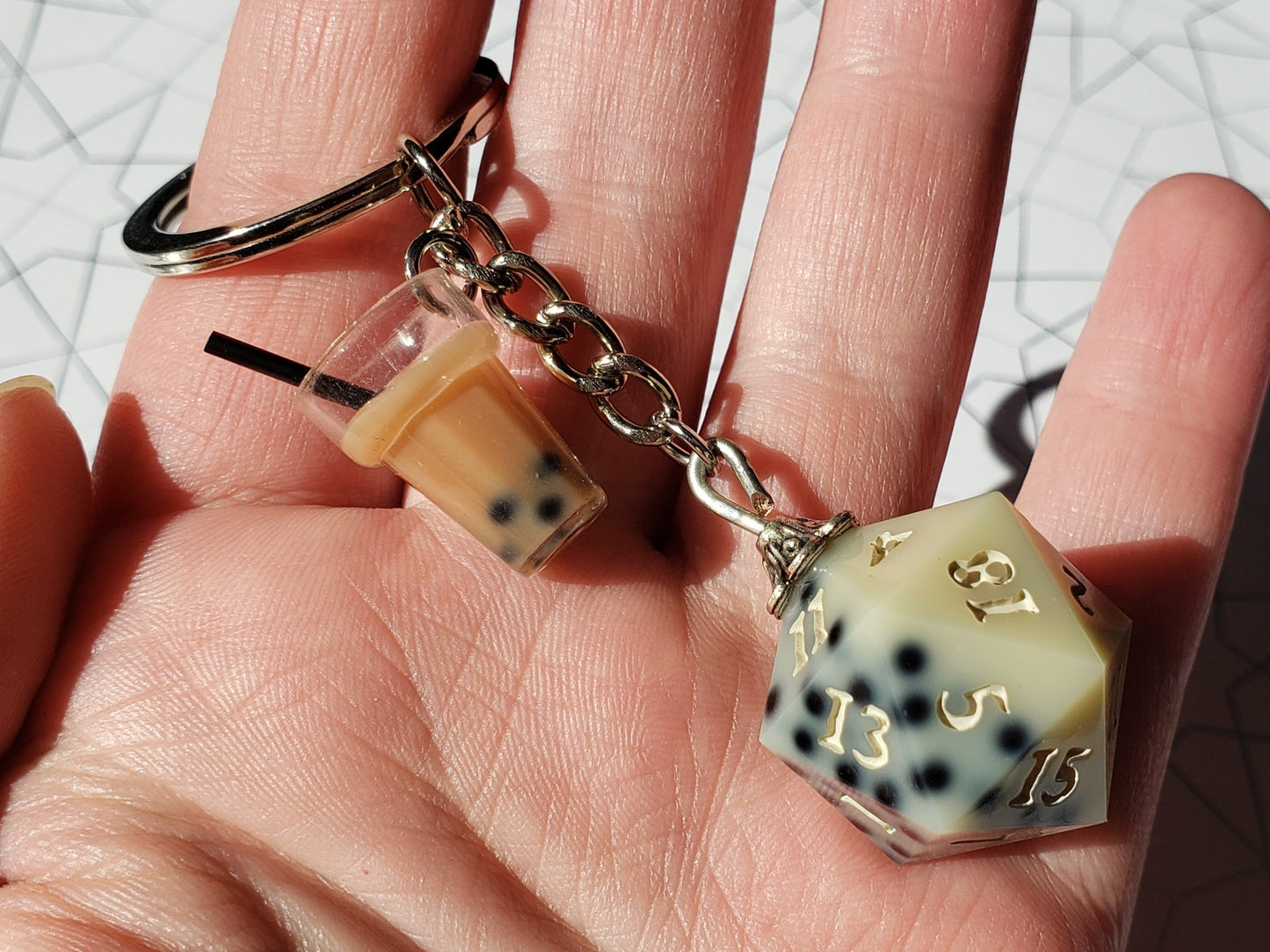 "Boba Milk Tea" - Handmade D20 Keychain