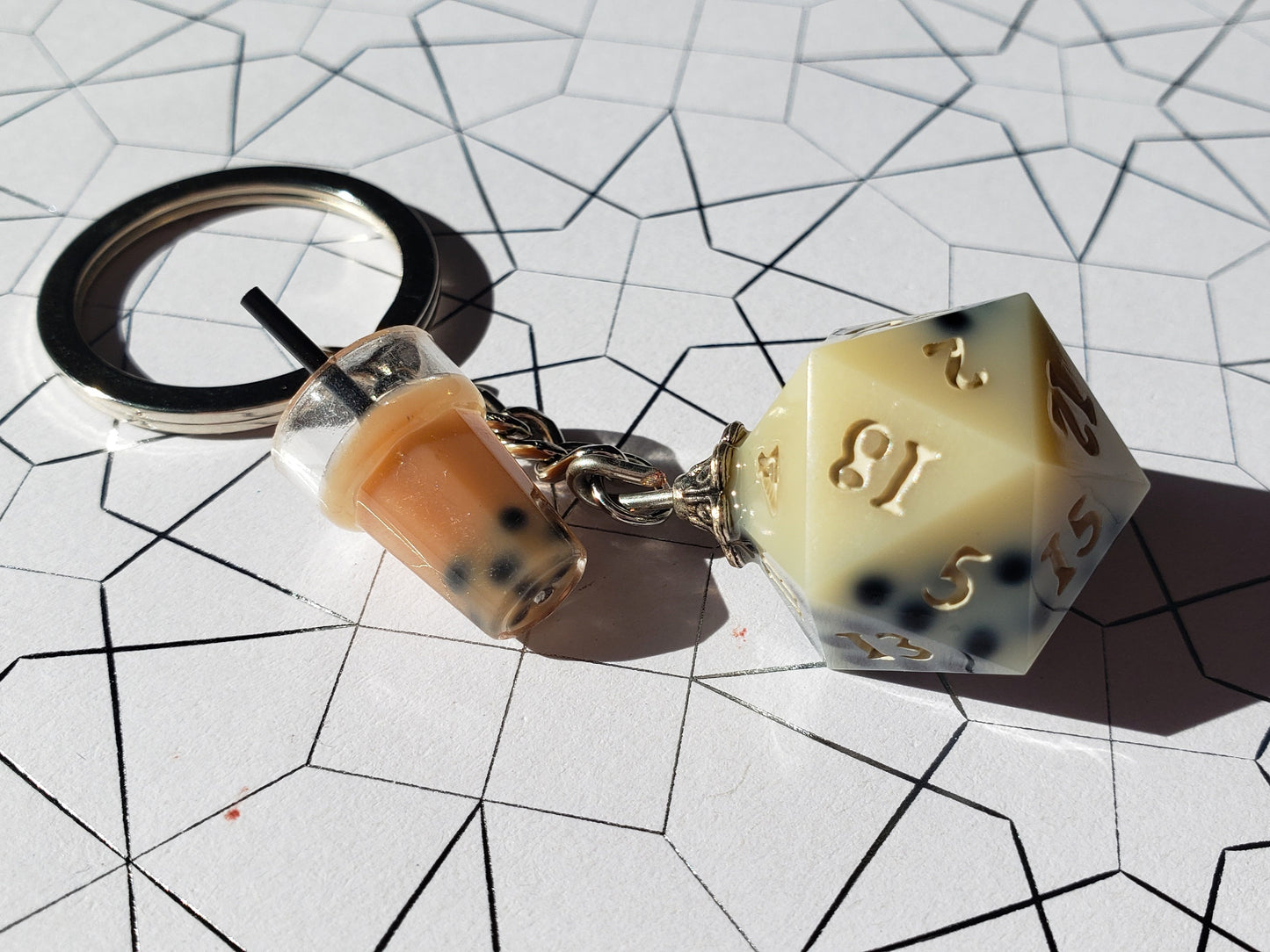 "Boba Milk Tea" - Handmade D20 Keychain