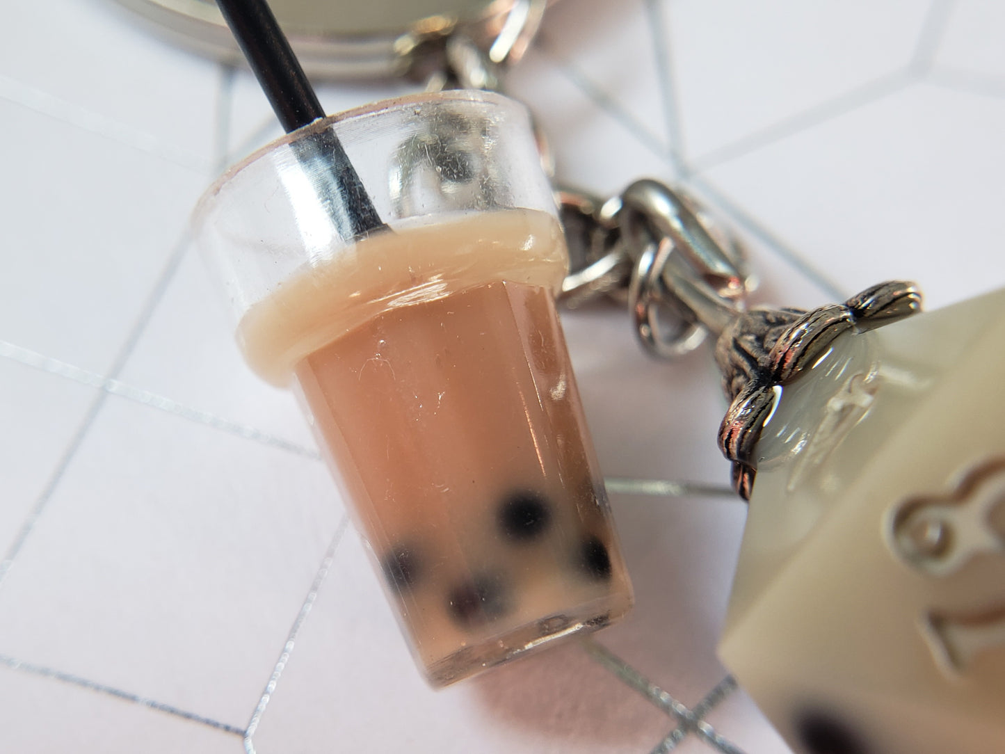 "Boba Milk Tea" - Handmade D20 Keychain