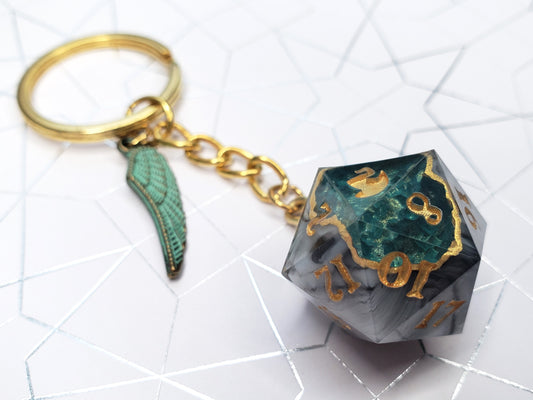 "Emerald Geode" - Handmade D20 Keychain